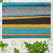 Turquoise en Black - Abstracte kunststrepen Theedoek (Gevouwen)