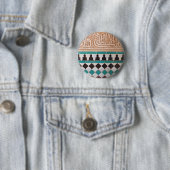 Turquoise en Black Arabesque Pattern Button (In situ)