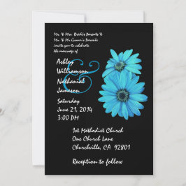Turquoise en Black Daisy Wedding Invitation Kaart