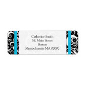 Turquoise en Black Damask Swirls Adresetiketten Etiket (Voorkant)
