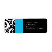 Turquoise en Black Damask Swirls Adresetiketten Etiket (Voorkant)