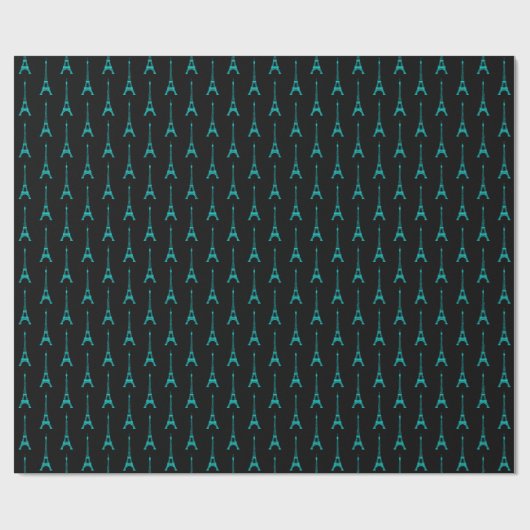 Turquoise en Black Eiffel Tower Cadeaupapier (Vlak)
