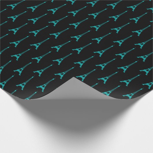 Turquoise en Black Eiffel Tower Cadeaupapier (Hoek)