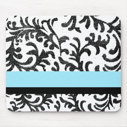 Turquoise en Black Floral Pattern Muismat (Voorkant)