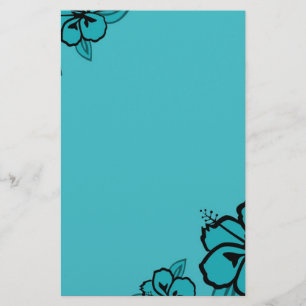 Turquoise en Black Hibiscus Print Briefpapier