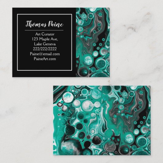 Turquoise en Black Marble Fluid Art Visitekaartje (Voorkant / Achterkant)