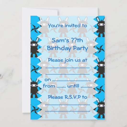 Turquoise en Black Ninja Bunny Pattern Kaart (Achterkant)