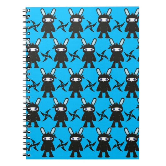 Turquoise en Black Ninja Bunny Pattern Notitieboek (Voorkant)