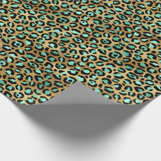 Turquoise en Black Oerwoud Leopard op Gold Print Cadeaupapier (Hoek)