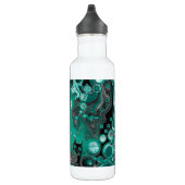 Turquoise en Black Personalized Marble Fluid Art Waterfles (Rechts)