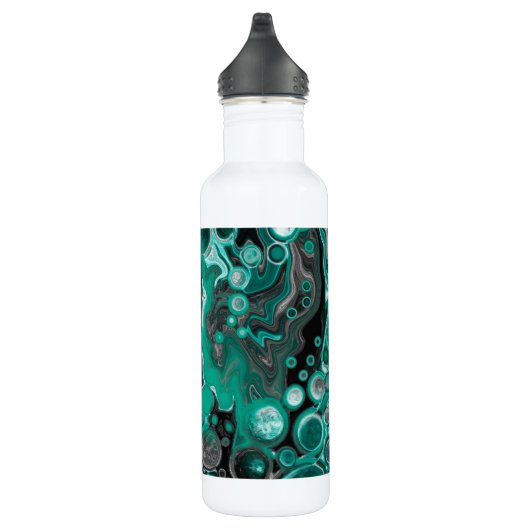 Turquoise en Black Personalized Marble Fluid Art Waterfles (Rechts)