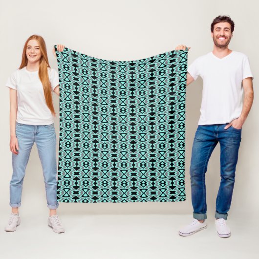 Turquoise en Black Unique Pattern Fleece Deken (In situ)