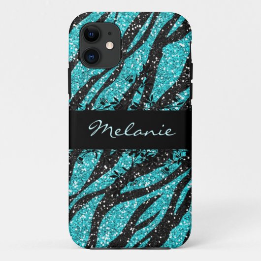 Turquoise en Black Zebra Print Glitter iPhone 5 Case-Mate iPhone Case (Achterkant)