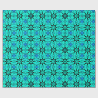 Turquoise en blauwe Kaleidoscoop Fractal Patroon Cadeaupapier
