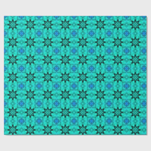 Turquoise en blauwe Kaleidoscoop Fractal Patroon Cadeaupapier (Vlak)