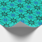 Turquoise en blauwe Kaleidoscoop Fractal Patroon Cadeaupapier (Hoek)
