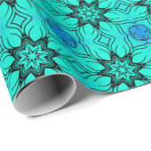 Turquoise en blauwe Kaleidoscoop Fractal Patroon Cadeaupapier (Rol Hoek)