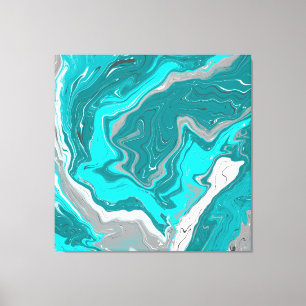 Turquoise en Blauwgroen marmer Fluid Art Canvas Afdruk