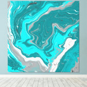 Turquoise en Blauwgroen marmer Fluid Art Canvas Afdruk (Insitu (Houten vloer))