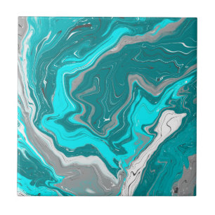 Turquoise en Blauwgroen marmer Fluid Art Tegeltje