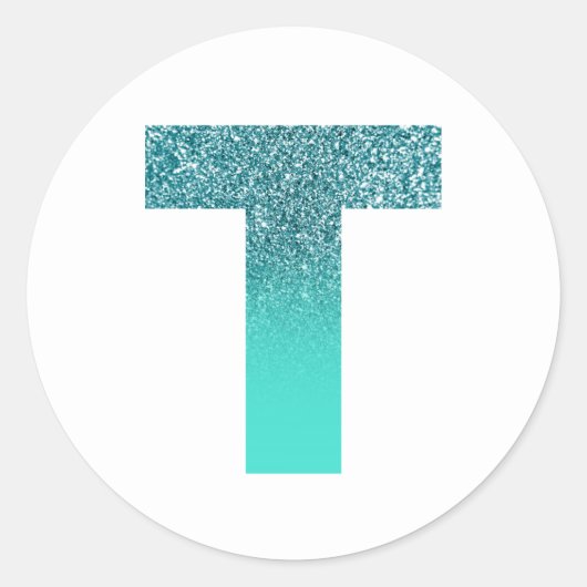 Turquoise en Blauwgroen Ombre Glitter Monogram T Ronde Sticker (Voorkant)