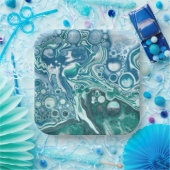 Turquoise en Blue Ocean Waves en Bubbles Papieren Bordje (Feest)