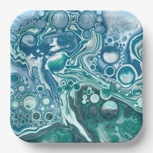 Turquoise en Blue Ocean Waves en Bubbles Papieren Bordje (Voorkant)