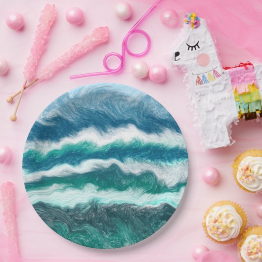 Turquoise en Blue Ocean Waves Papieren Bordje (Feest)