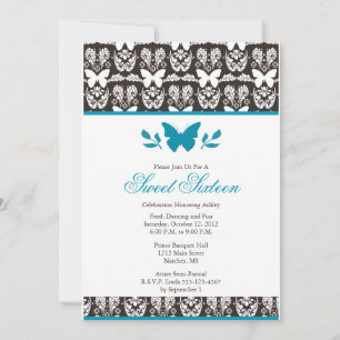 Turquoise en Brown Butterfly Sweet 16 Invitations Kaart