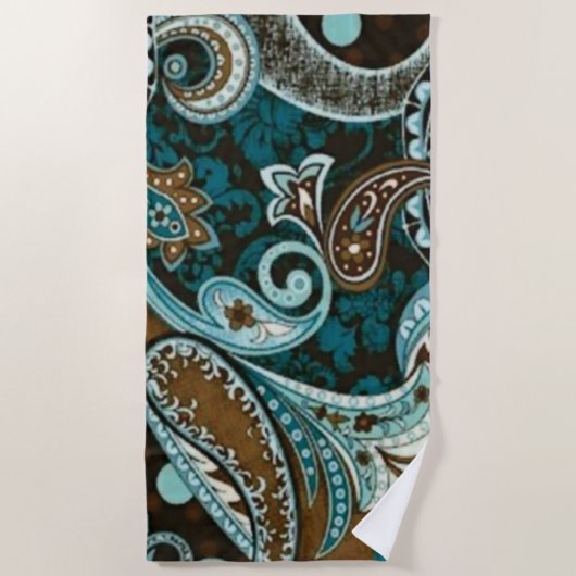 Turquoise en Brown Paisley New Strandlaken (Voorkant)