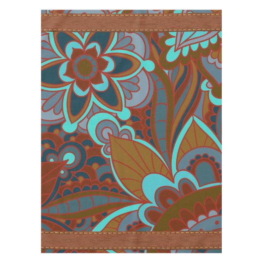 Turquoise en Brown, Retro Tafelkleed (Voorkant)