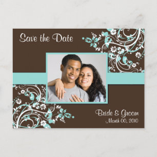 Turquoise en Brown Save the Date Photo Briefkaarte Aankondigingskaart