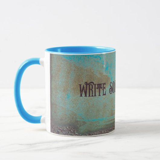 Turquoise en bruin abstract mok (Links)