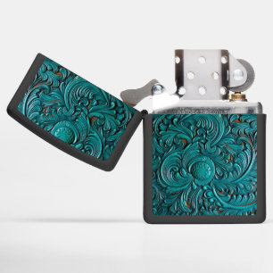 Turquoise en bruin bewerkt bloemenleer patroon