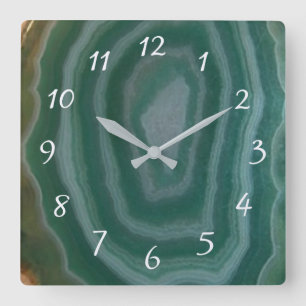 Turquoise en Bruin Marble Faux Stone Gem Clock Vierkante Klok