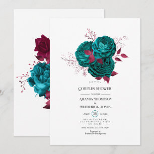 Turquoise en Burgundy Floral Couples Shower Kaart