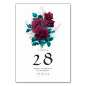 Turquoise en Burgundy Floral Wedding Kaart (Achterkant)