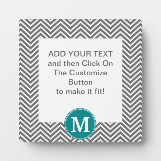 Turquoise en Charcoal Chevrons Custom Monogram Fotoplaat (Voorkant)