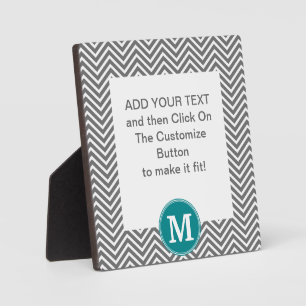 Turquoise en Charcoal Chevrons Custom Monogram Fotoplaat