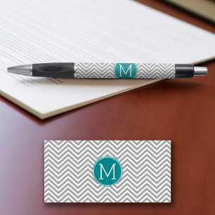 Turquoise en Charcoal Chevrons Custom Monogram Pen
