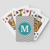 Turquoise en Charcoal Chevrons Custom Monogram Pokerkaarten (Achterkant)