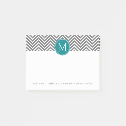 Turquoise en Charcoal Chevrons Custom Monogram Post-it® Notes (Voorkant)