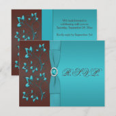Turquoise en Chocolate Floral Reply Card RSVP Kaartje (Voorkant / Achterkant)