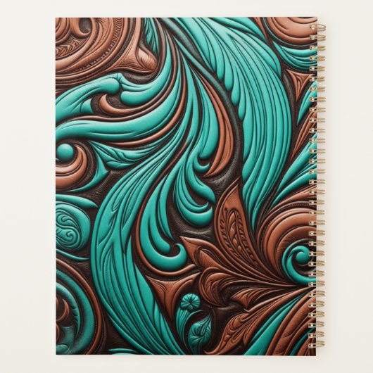 Turquoise en Chocolate Tooled Westerne Patronen Planner (Achterkant)