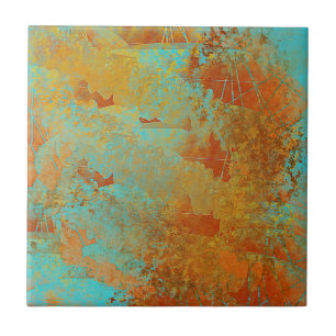 Turquoise en Copper-Red Abstract Tegeltje