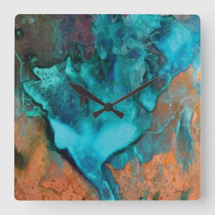 Turquoise en Copper Square Wall klok