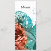 Turquoise en Coral Floral Tropical Wedding Menu (Achterkant)