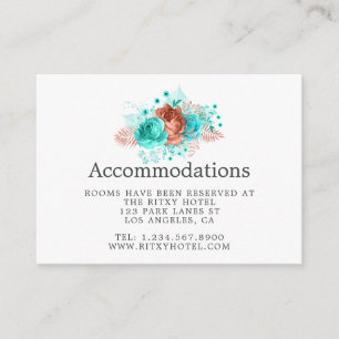 Turquoise en Coral Floral Wedding Accommodations Informatiekaartje