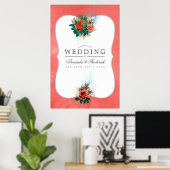Turquoise en Coral Floral Wedding Welcome Poster (Thuiskantoor)