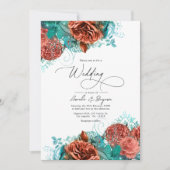 Turquoise en Coral Rustic Floral Wedding Kaart (Voorkant)